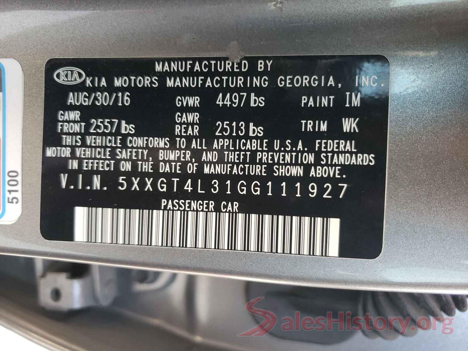 5XXGT4L31GG111927 2016 KIA OPTIMA