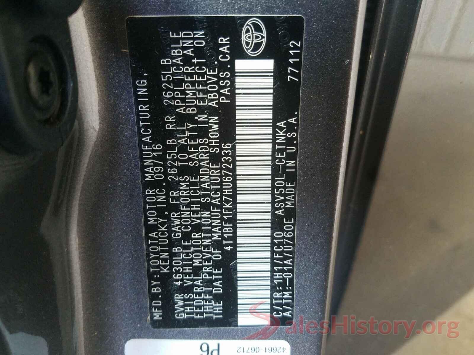 4T1BF1FK7HU672336 2017 TOYOTA CAMRY