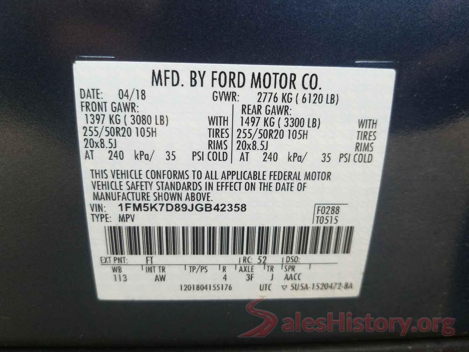 1FM5K7D89JGB42358 2018 FORD EXPLORER