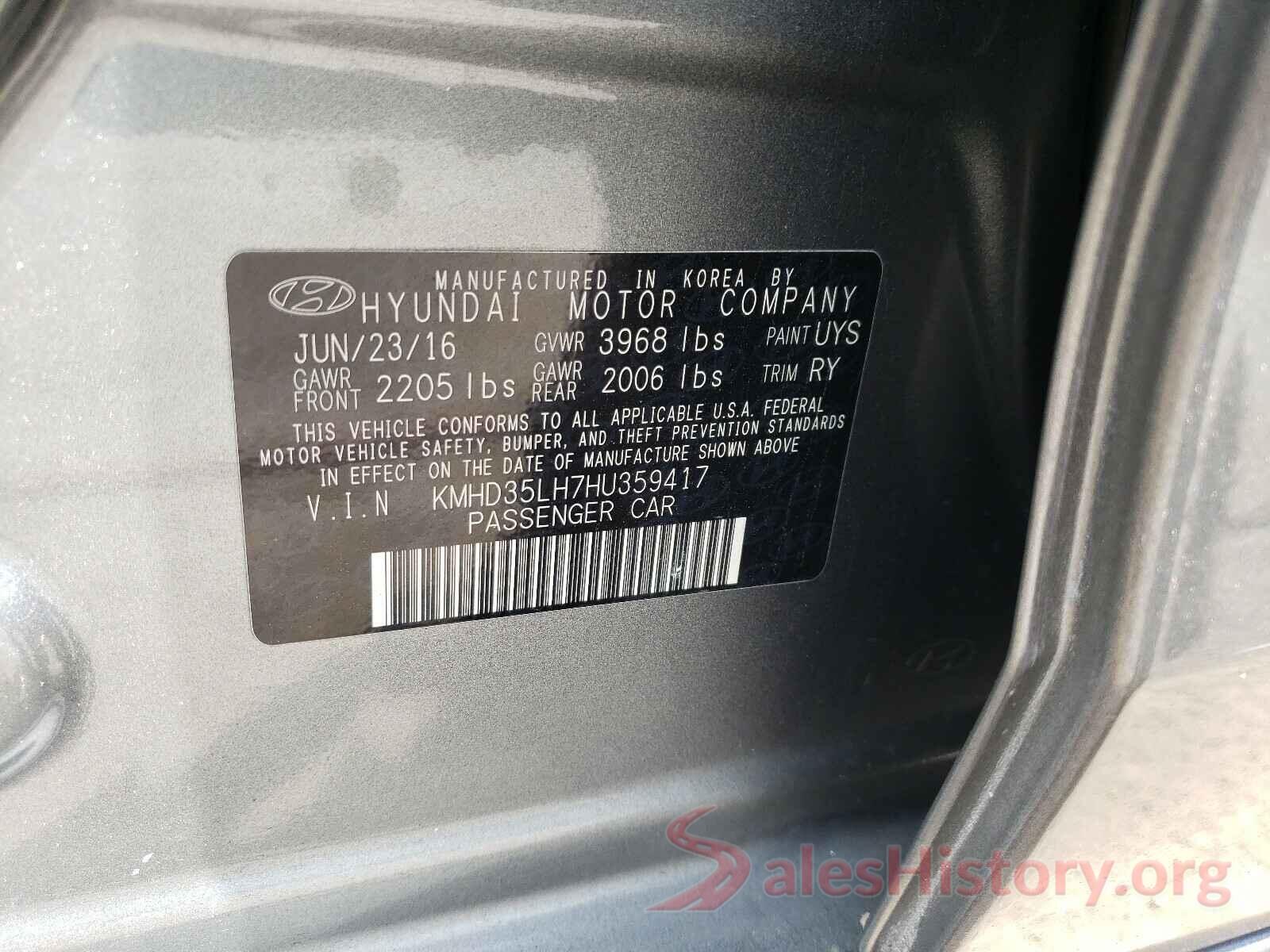 KMHD35LH7HU359417 2017 HYUNDAI ELANTRA