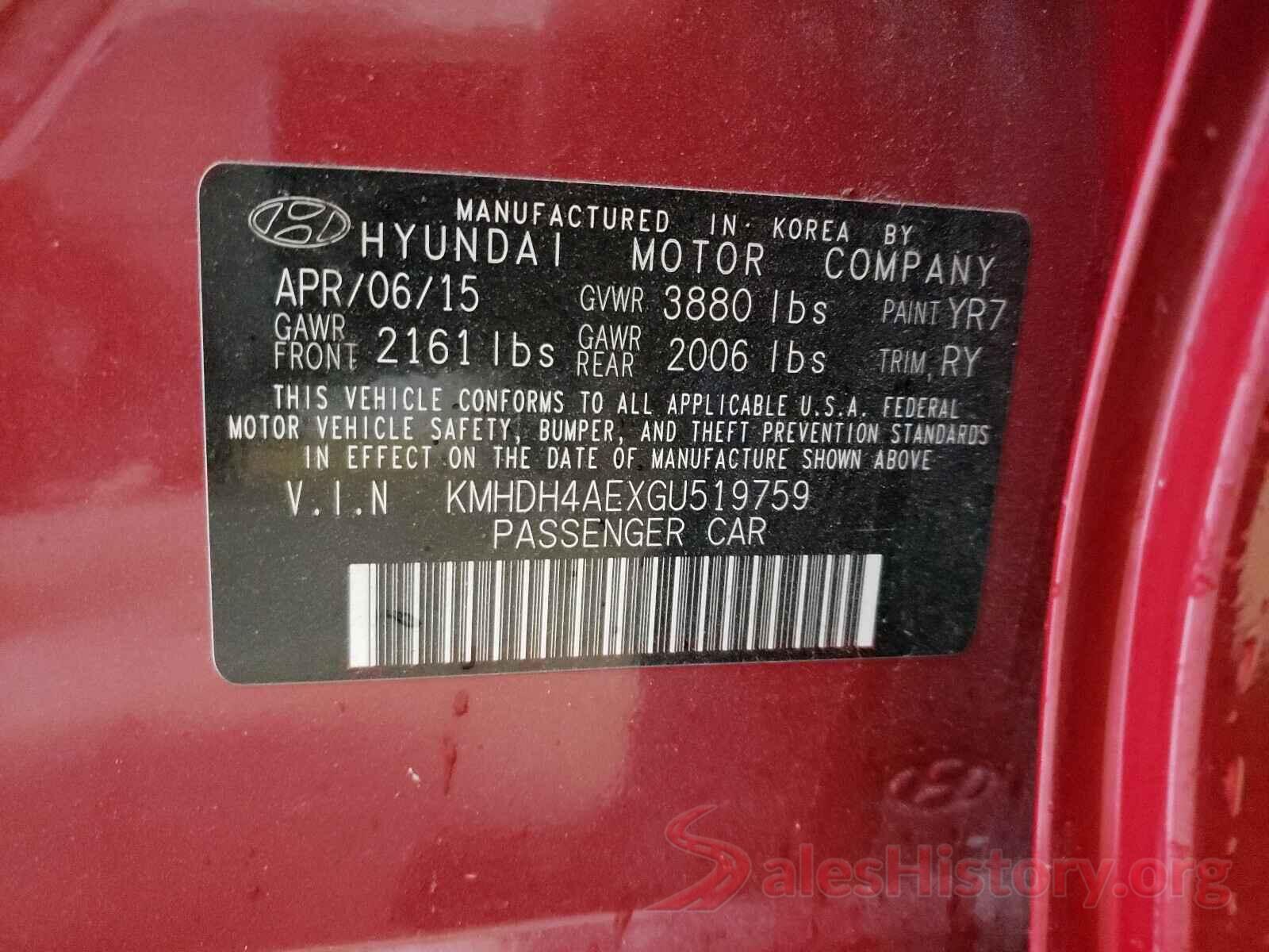 KMHDH4AEXGU519759 2016 HYUNDAI ELANTRA