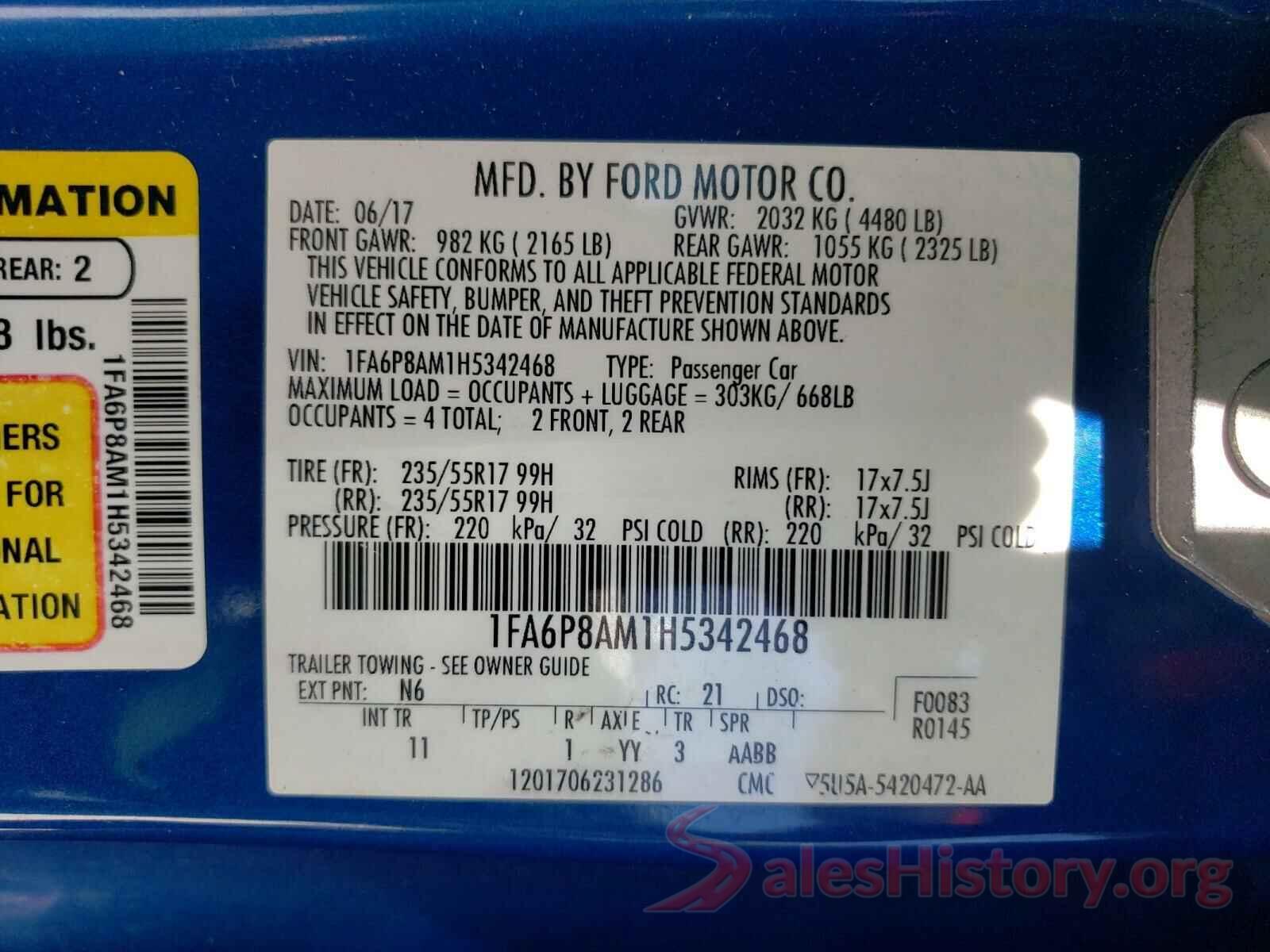 1FA6P8AM1H5342468 2017 FORD MUSTANG