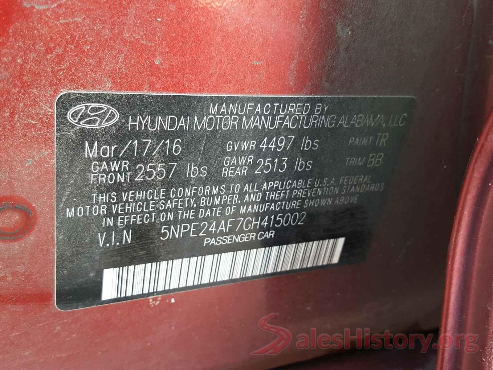 5NPE24AF7GH415002 2016 HYUNDAI SONATA