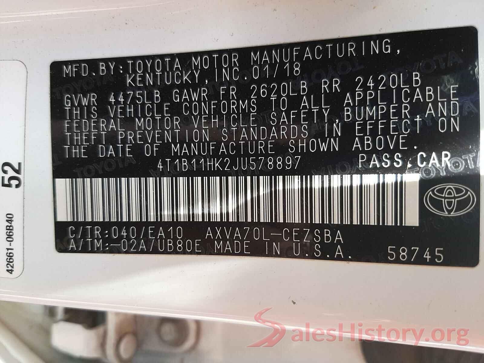 4T1B11HK2JU578897 2018 TOYOTA CAMRY