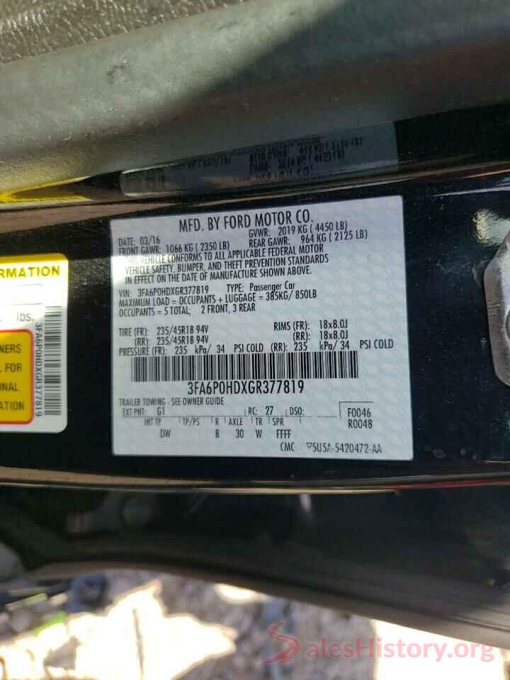 3FA6P0HDXGR377819 2016 FORD FUSION