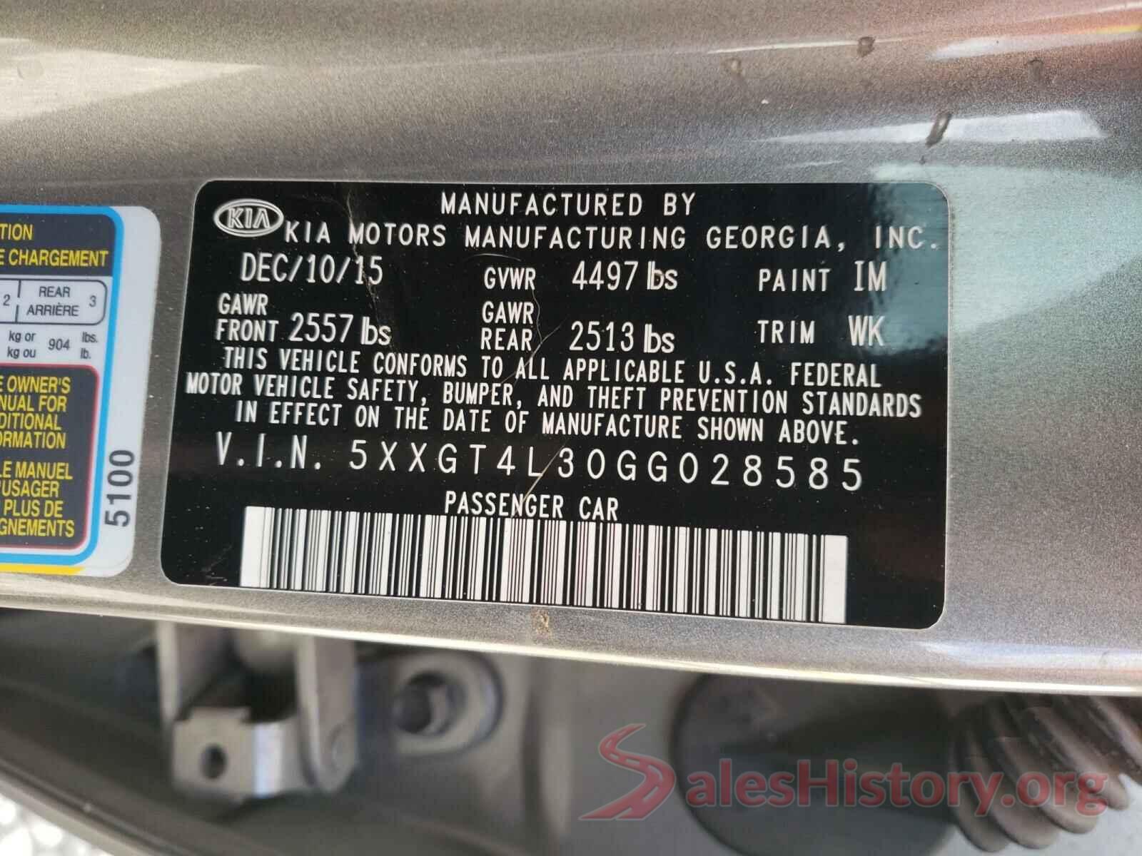 5XXGT4L30GG028585 2016 KIA OPTIMA