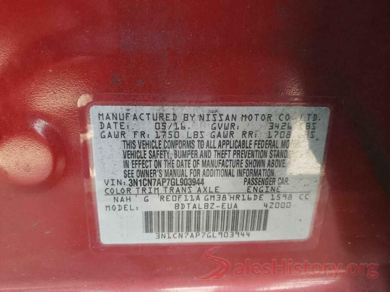 3N1CN7AP7GL903944 2016 NISSAN VERSA