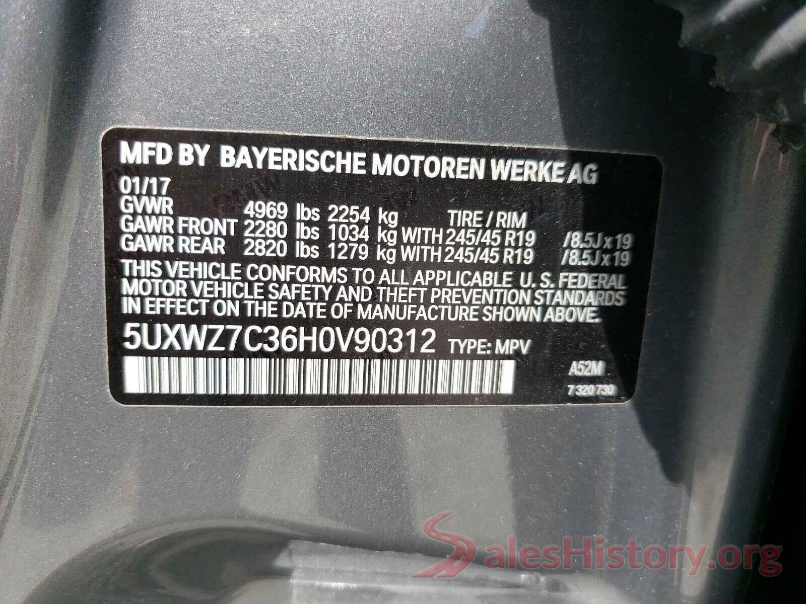 5UXWZ7C36H0V90312 2017 BMW X3