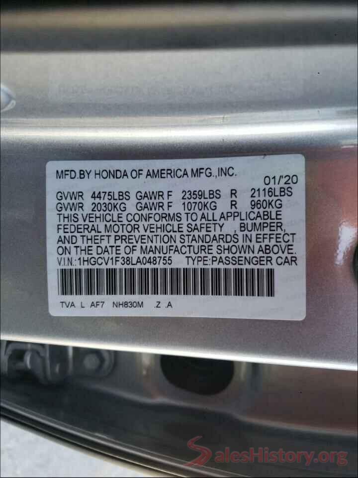 1HGCV1F38LA048755 2020 HONDA ACCORD