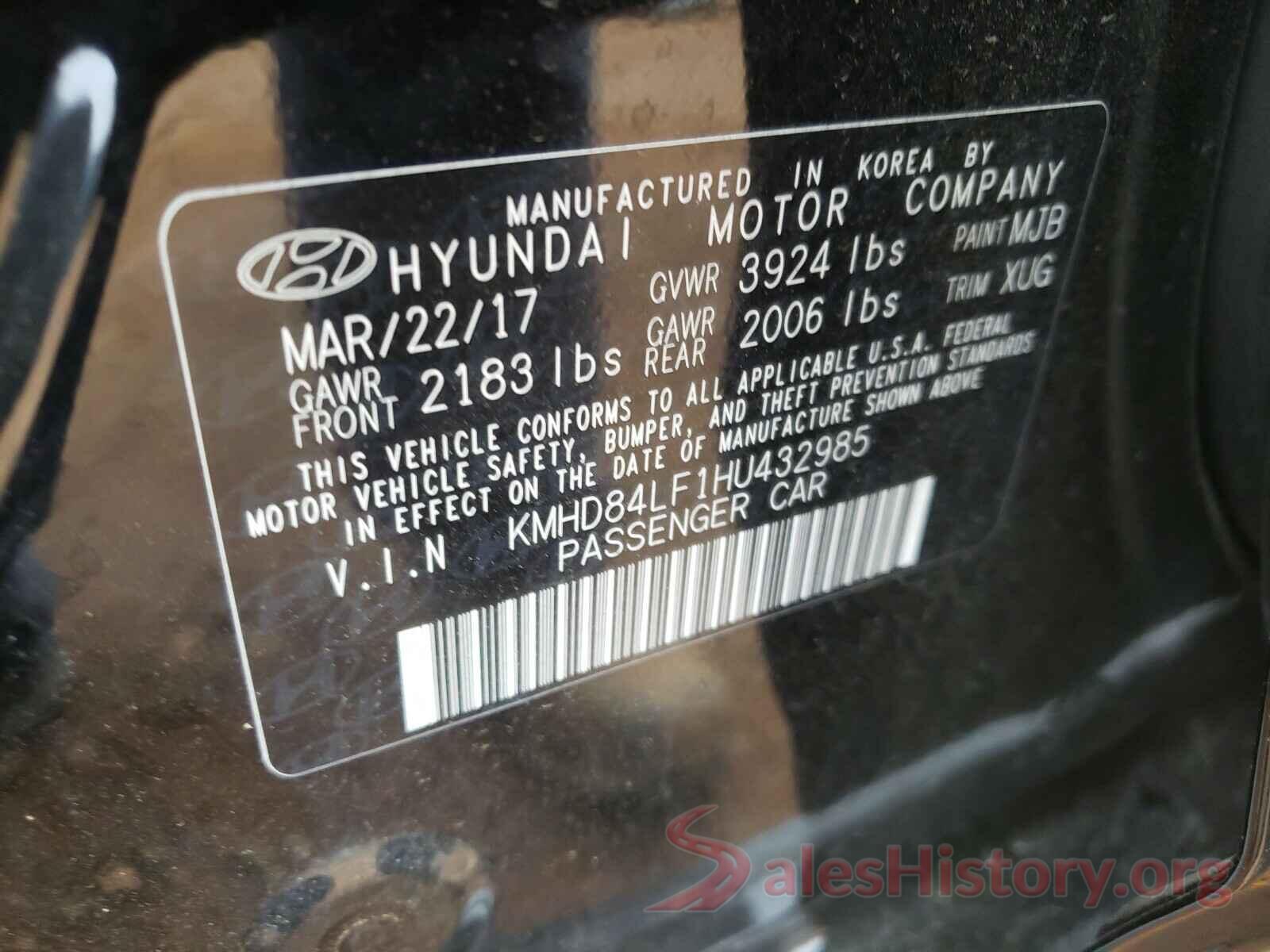 KMHD84LF1HU432985 2017 HYUNDAI ELANTRA