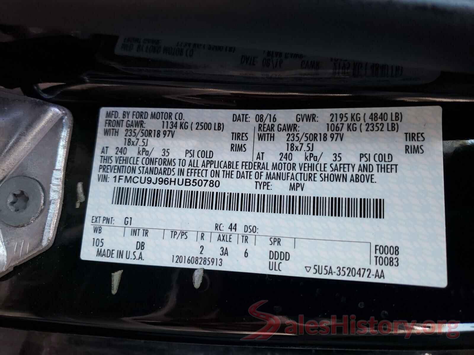 1FMCU9J96HUB50780 2017 FORD ESCAPE