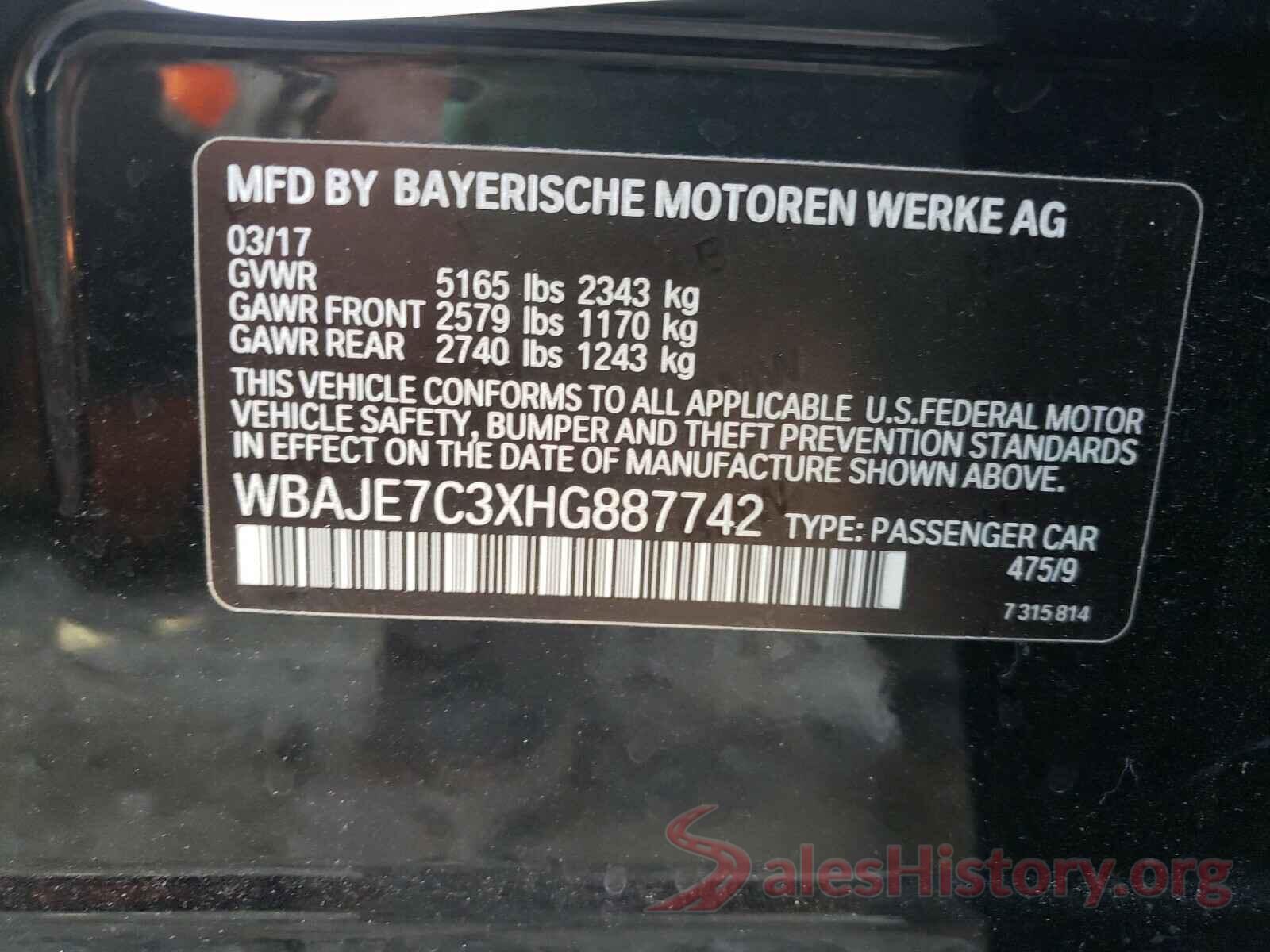 WBAJE7C3XHG887742 2017 BMW 5 SERIES