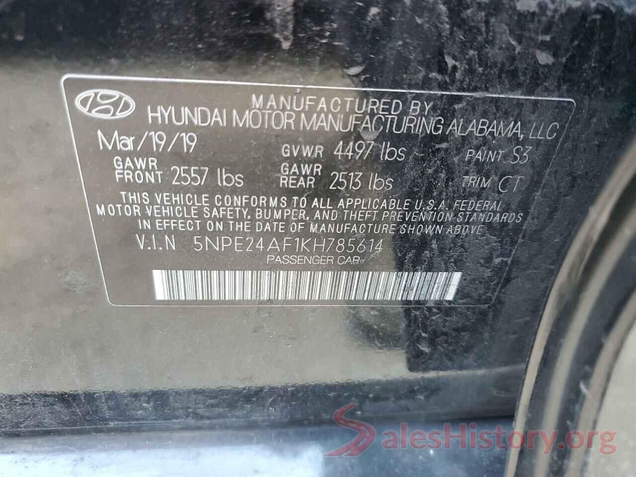 5NPE24AF1KH785614 2019 HYUNDAI SONATA