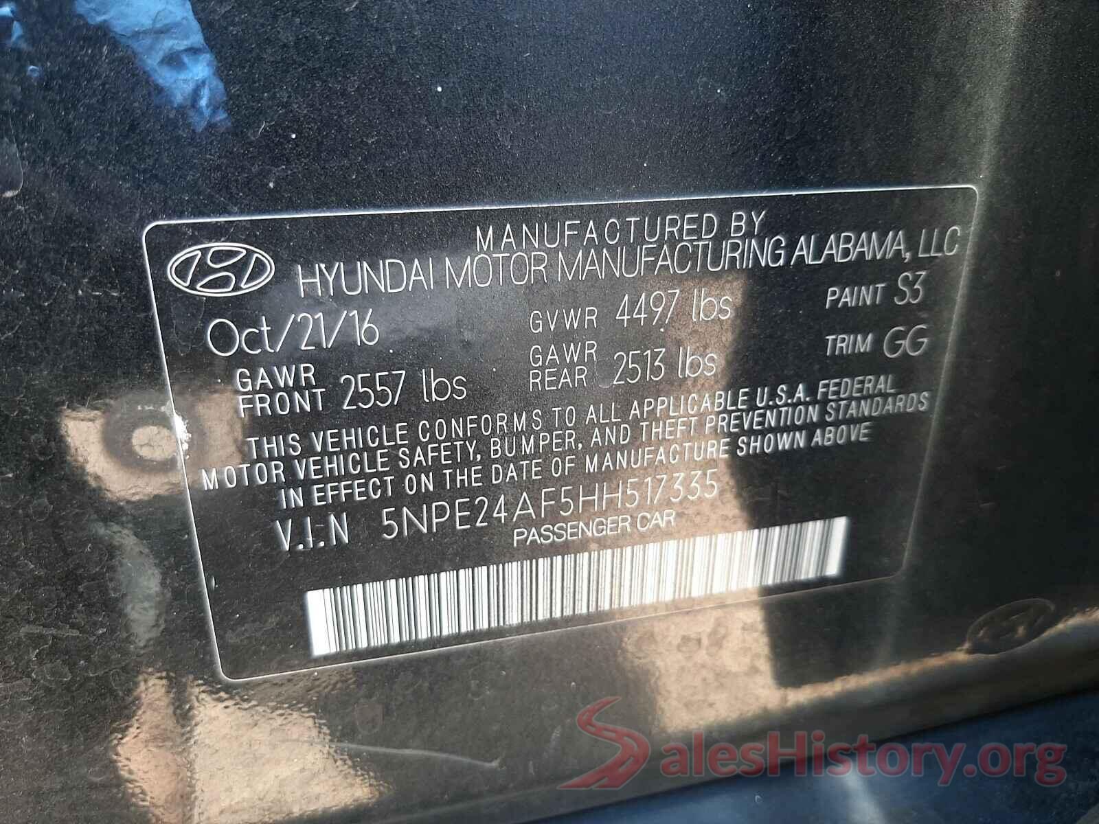 5NPE24AF5HH517335 2017 HYUNDAI SONATA