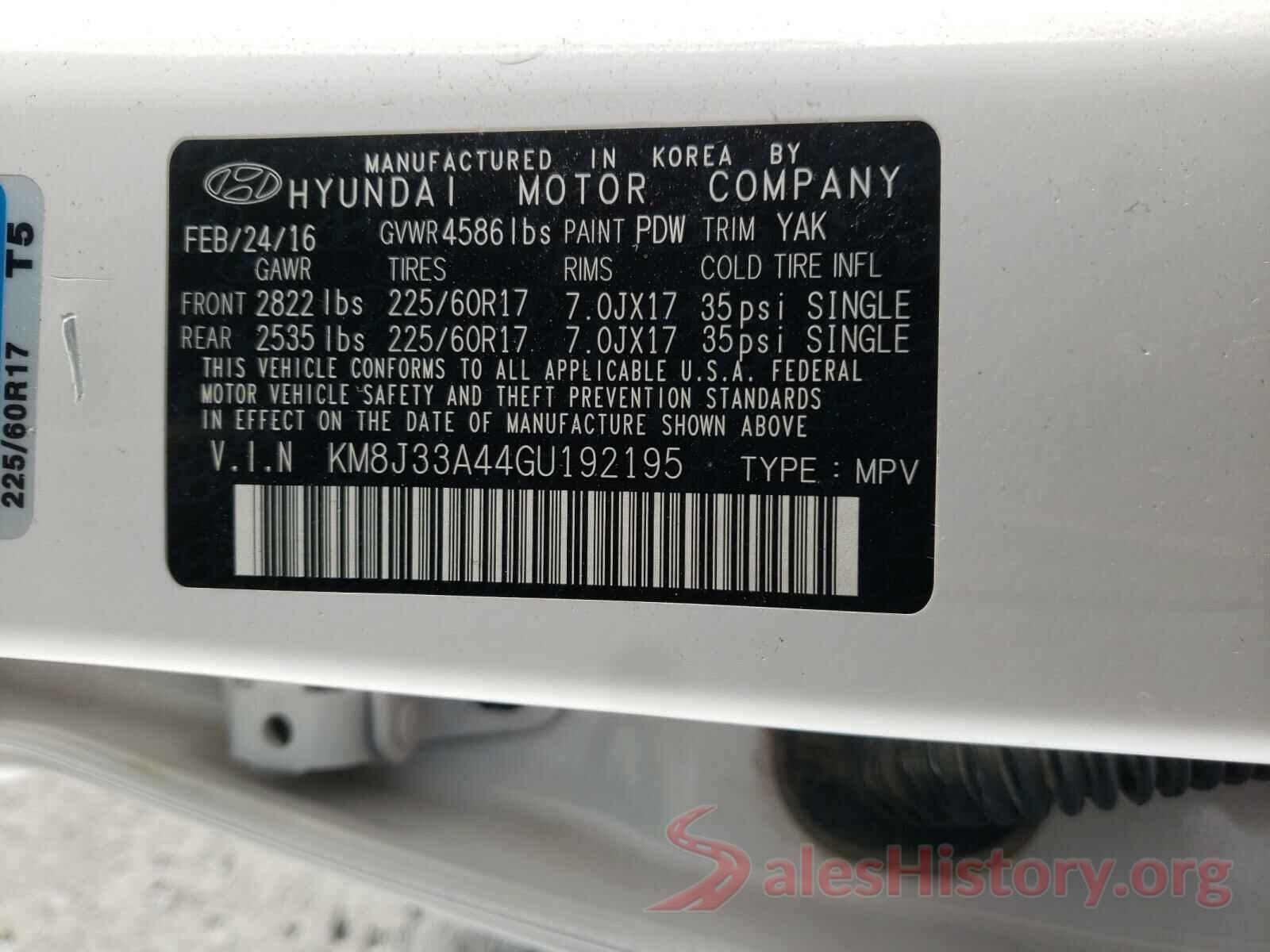 KM8J33A44GU192195 2016 HYUNDAI TUCSON