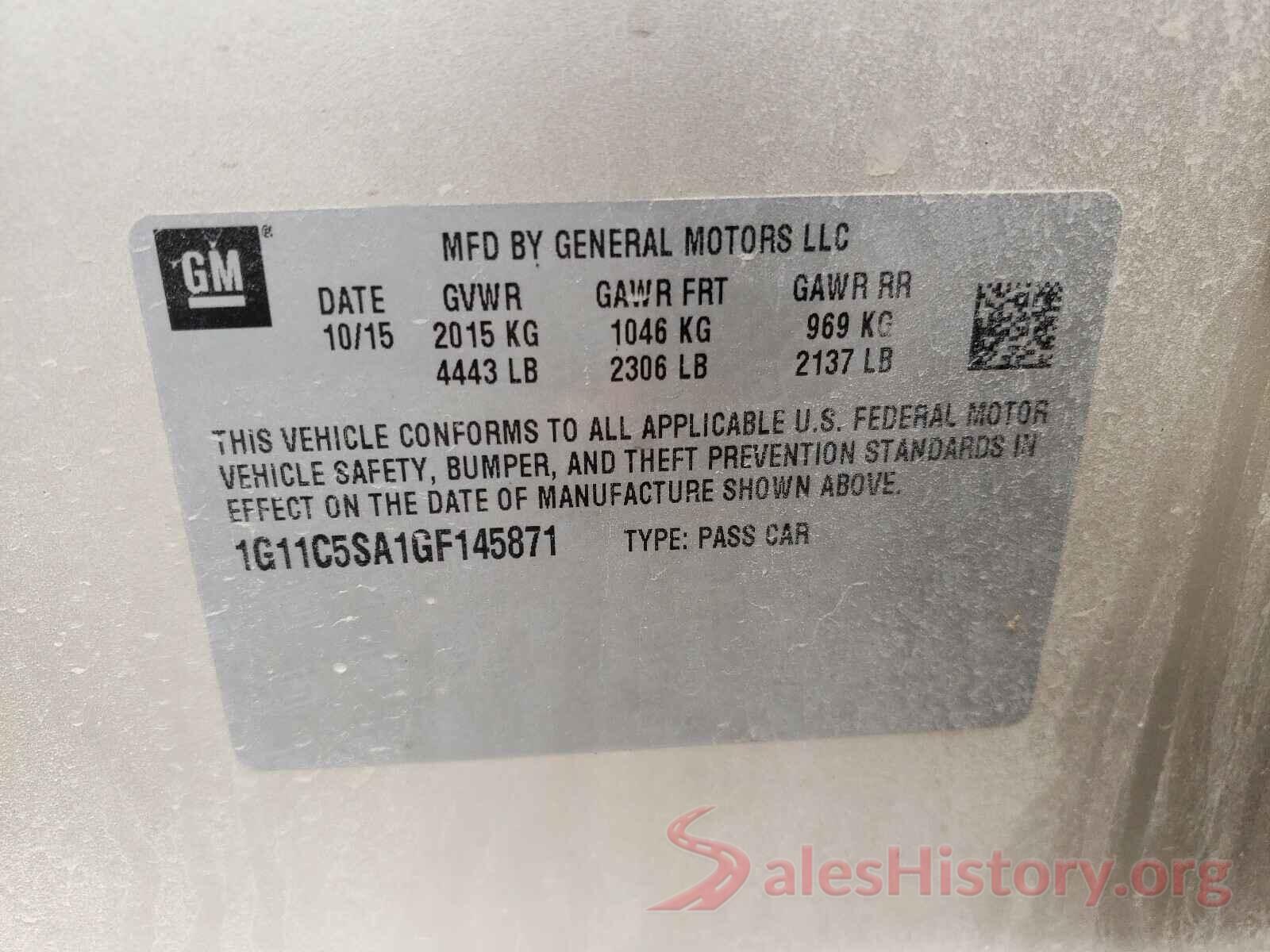 1G11C5SA1GF145871 2016 CHEVROLET MALIBU