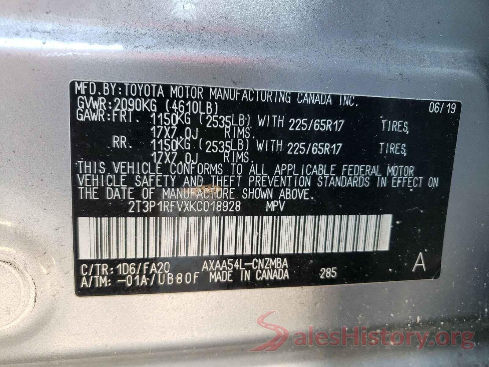 2T3P1RFVXKC018928 2019 TOYOTA RAV4