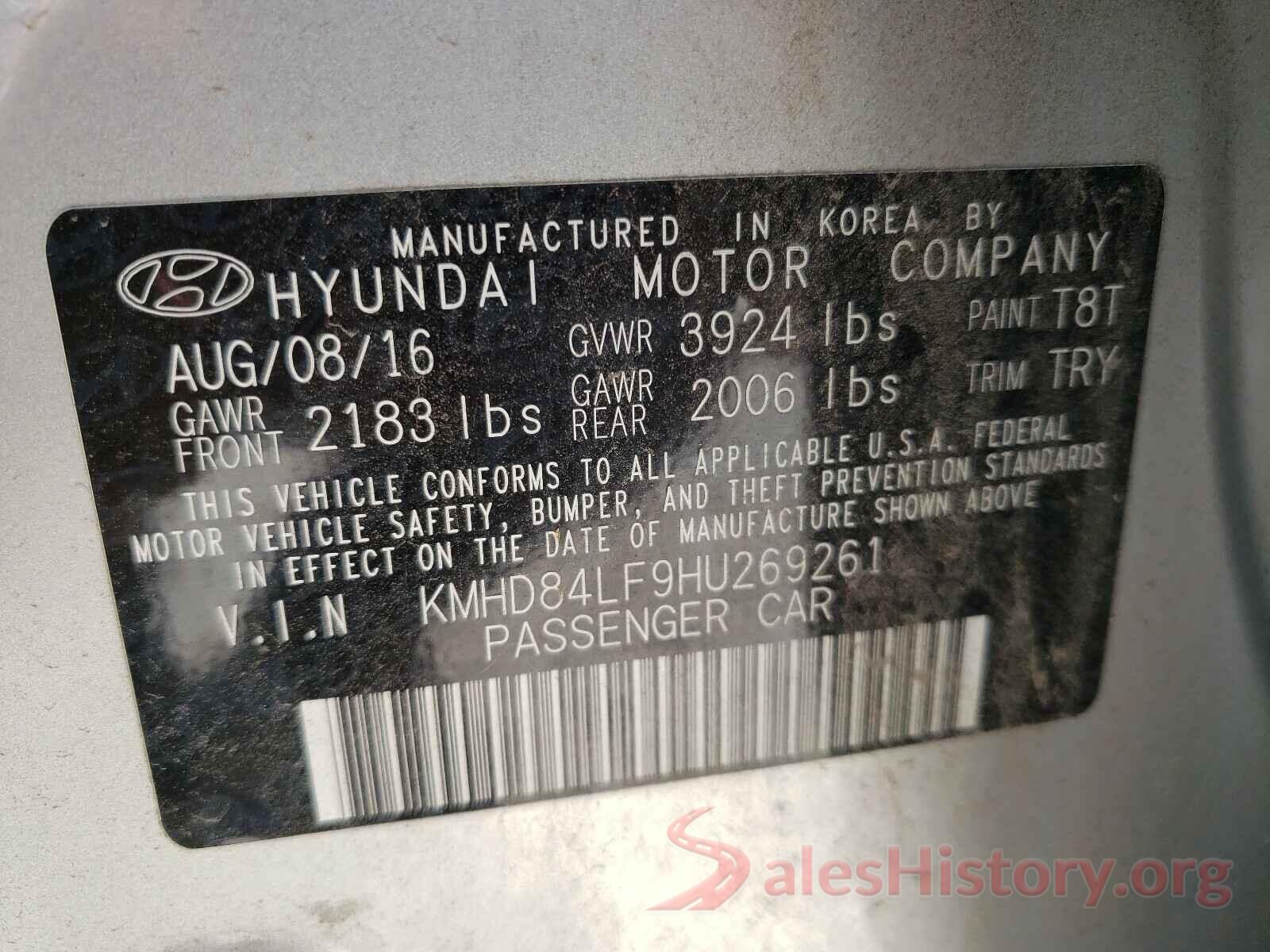 KMHD84LF9HU269261 2017 HYUNDAI ELANTRA