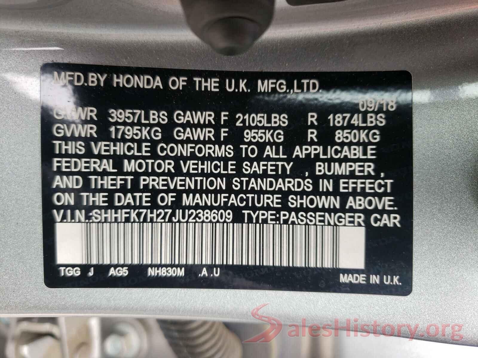 SHHFK7H27JU238609 2018 HONDA CIVIC