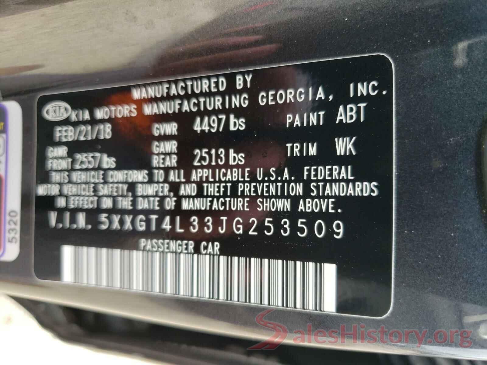 5XXGT4L33JG253509 2018 KIA OPTIMA