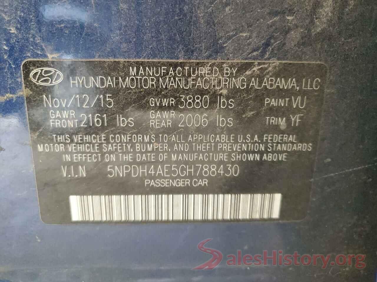 5NPDH4AE5GH788430 2016 HYUNDAI ELANTRA