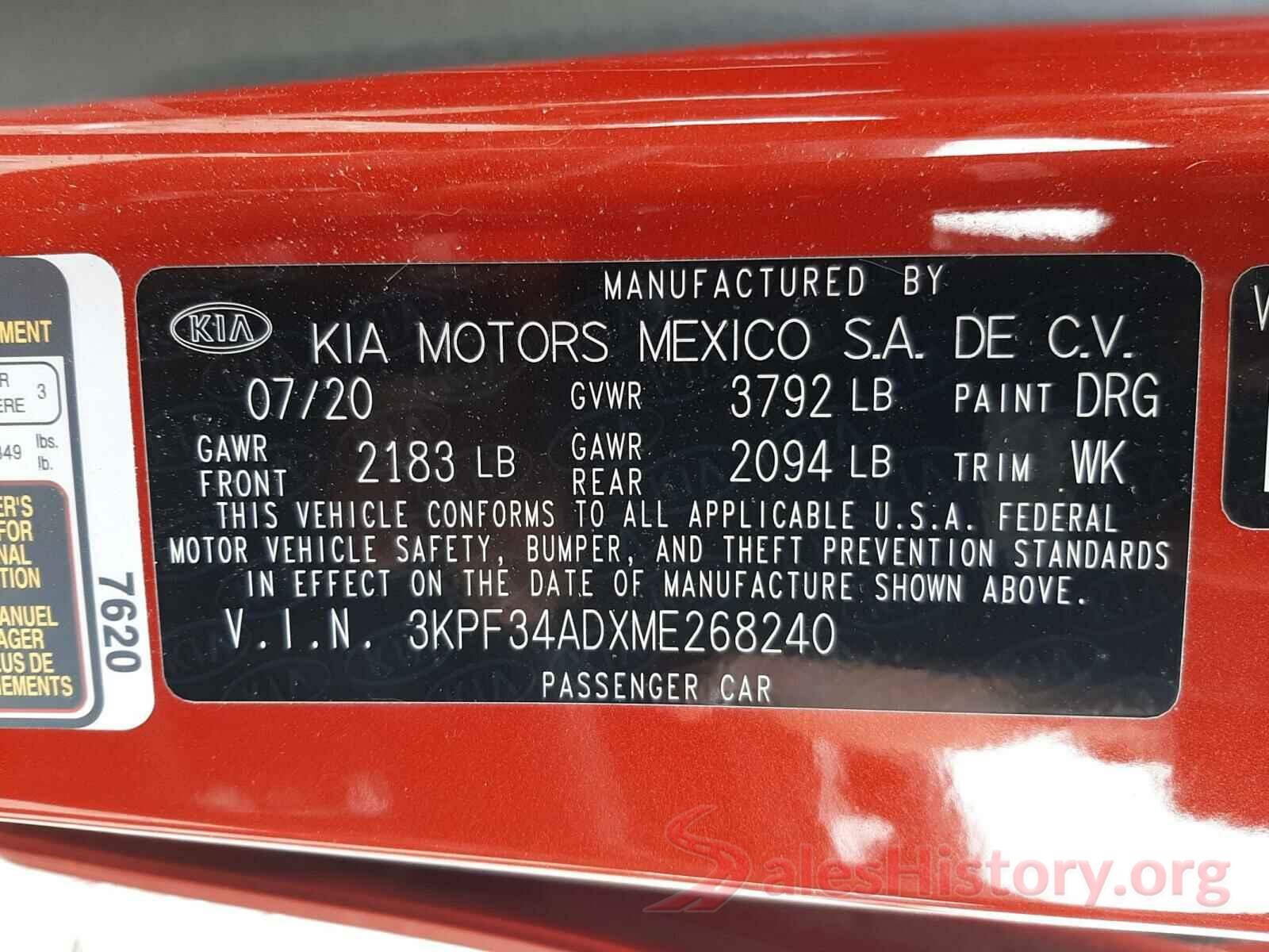 3KPF34ADXME268240 2021 KIA FORTE