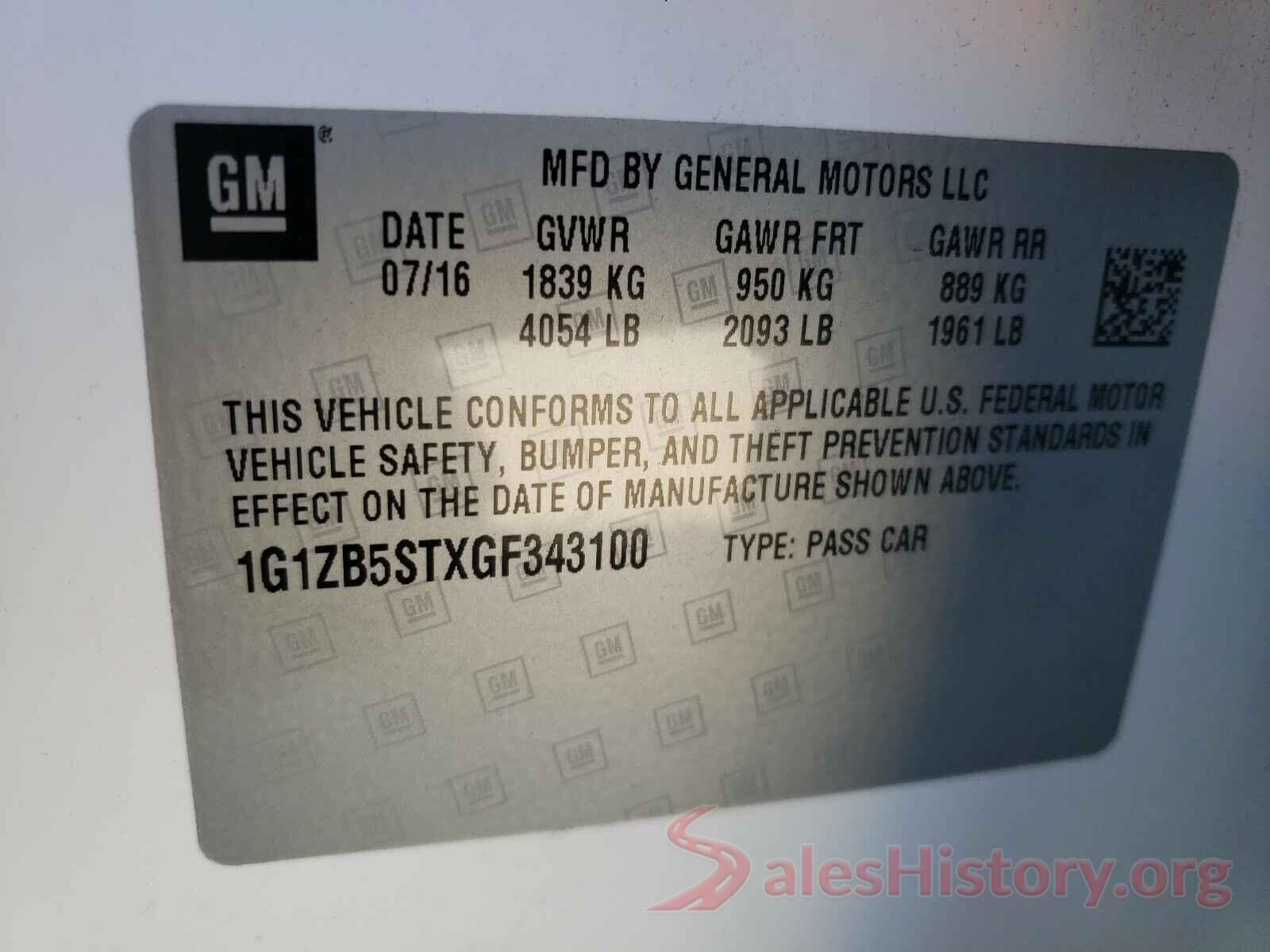 1G1ZB5STXGF343100 2016 CHEVROLET MALIBU