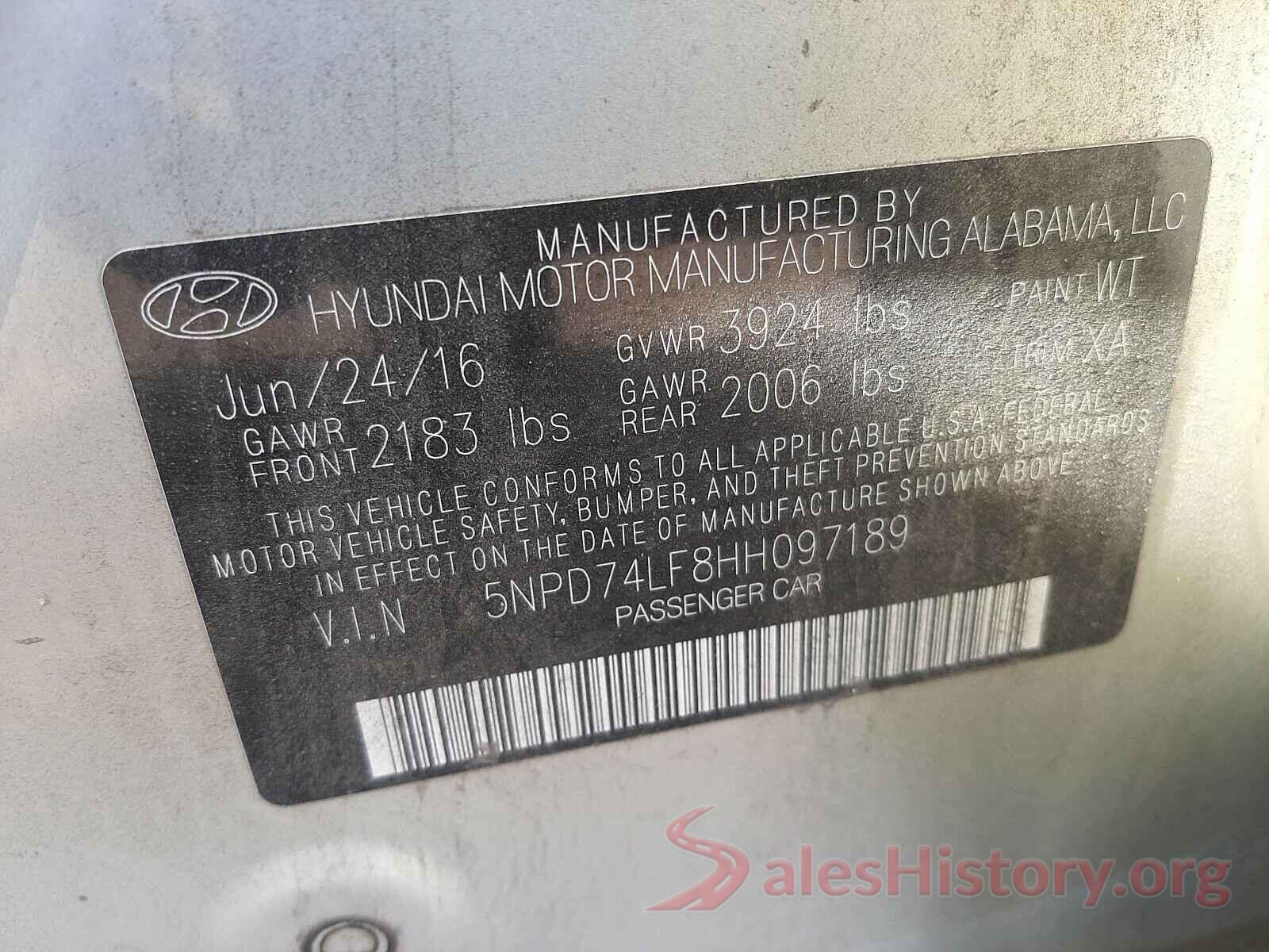 5NPD74LF8HH097189 2017 HYUNDAI ELANTRA