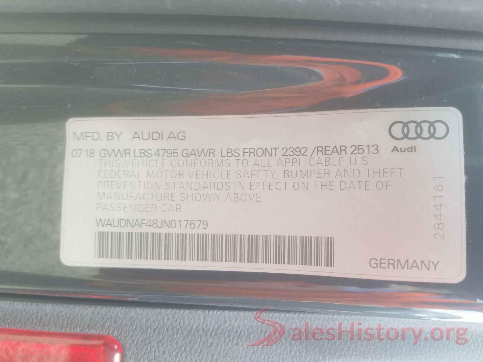 WAUDNAF48JN017679 2018 AUDI A4