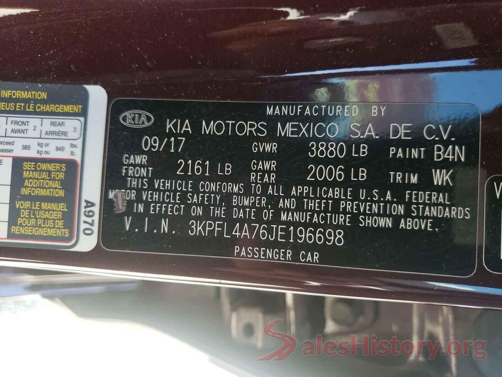 3KPFL4A76JE196698 2018 KIA FORTE