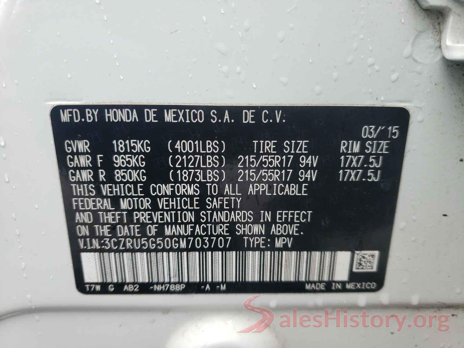 3CZRU5G50GM703707 2016 HONDA HR-V