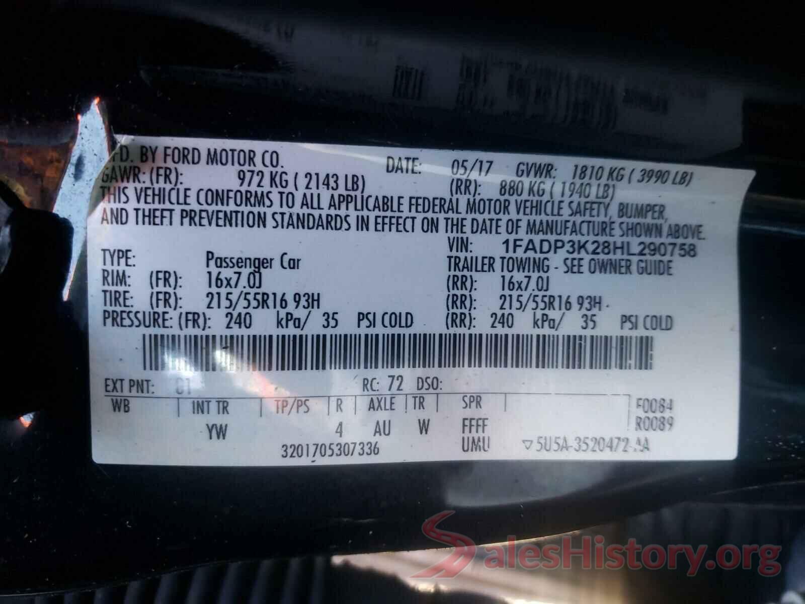 1FADP3K28HL290758 2017 FORD FOCUS