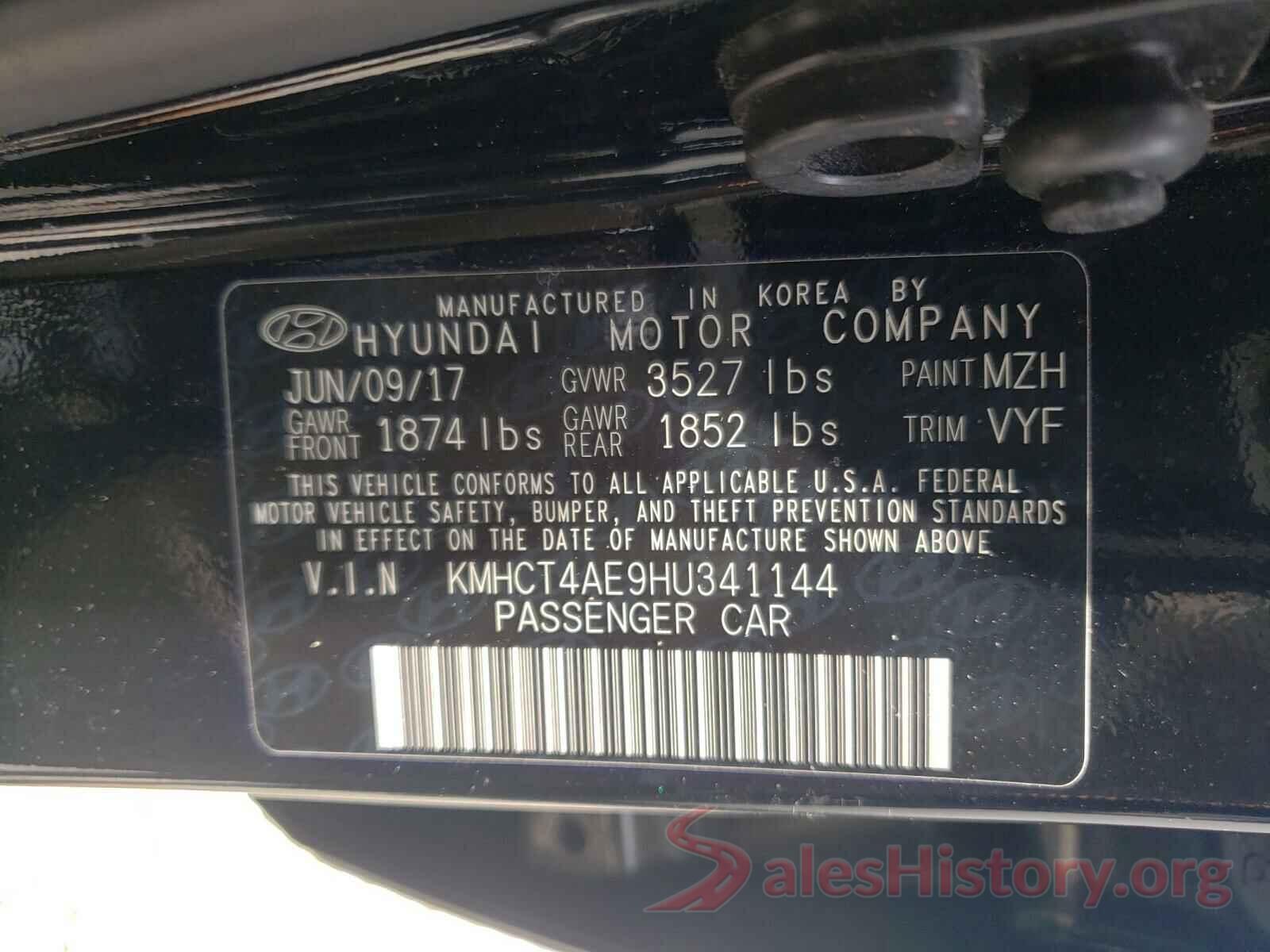 KMHCT4AE9HU341144 2017 HYUNDAI ACCENT