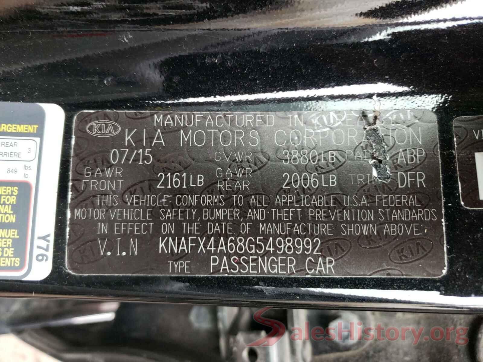 KNAFX4A68G5498992 2016 KIA FORTE