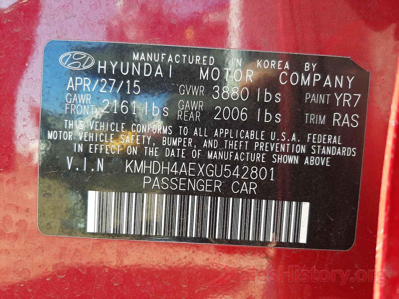 KMHDH4AEXGU542801 2016 HYUNDAI ELANTRA