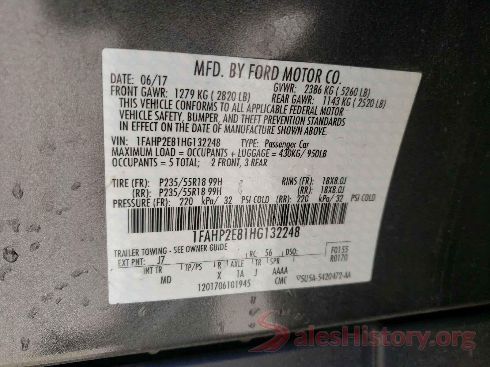 1FAHP2E81HG132248 2017 FORD TAURUS