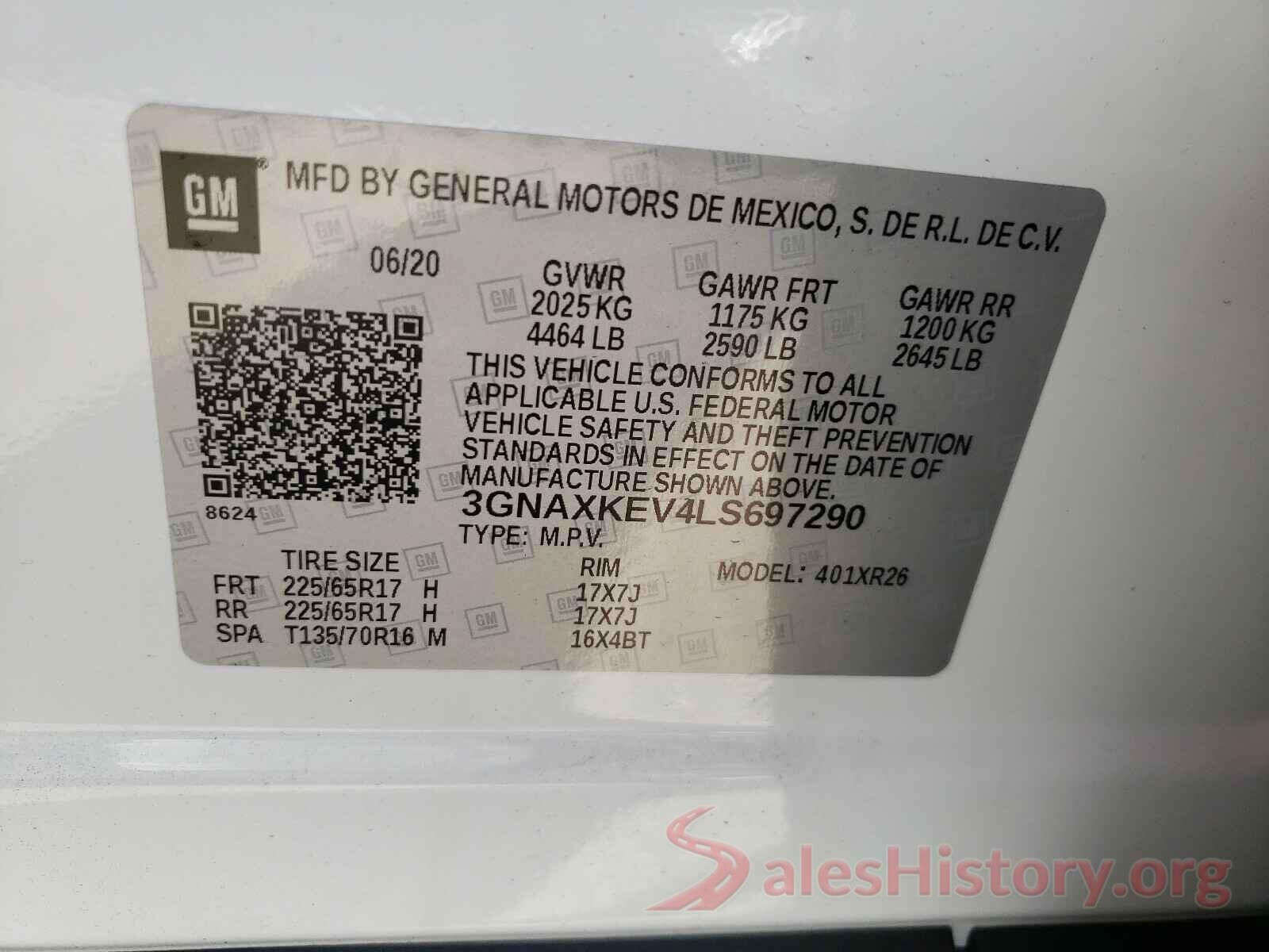 3GNAXKEV4LS697290 2020 CHEVROLET EQUINOX