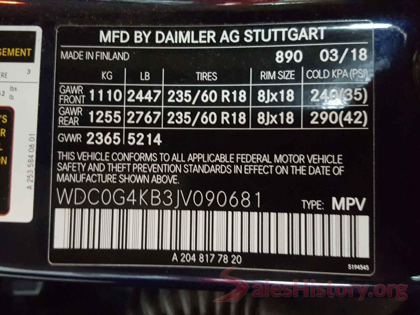 WDC0G4KB3JV090681 2018 MERCEDES-BENZ G CLASS