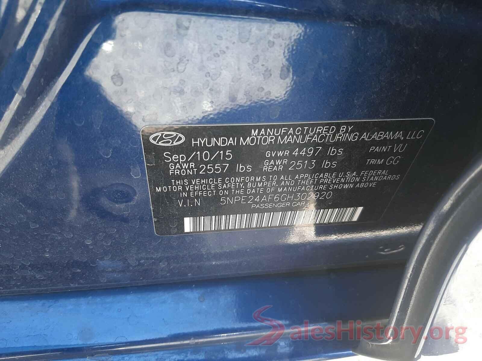 5NPE24AF6GH302920 2016 HYUNDAI SONATA