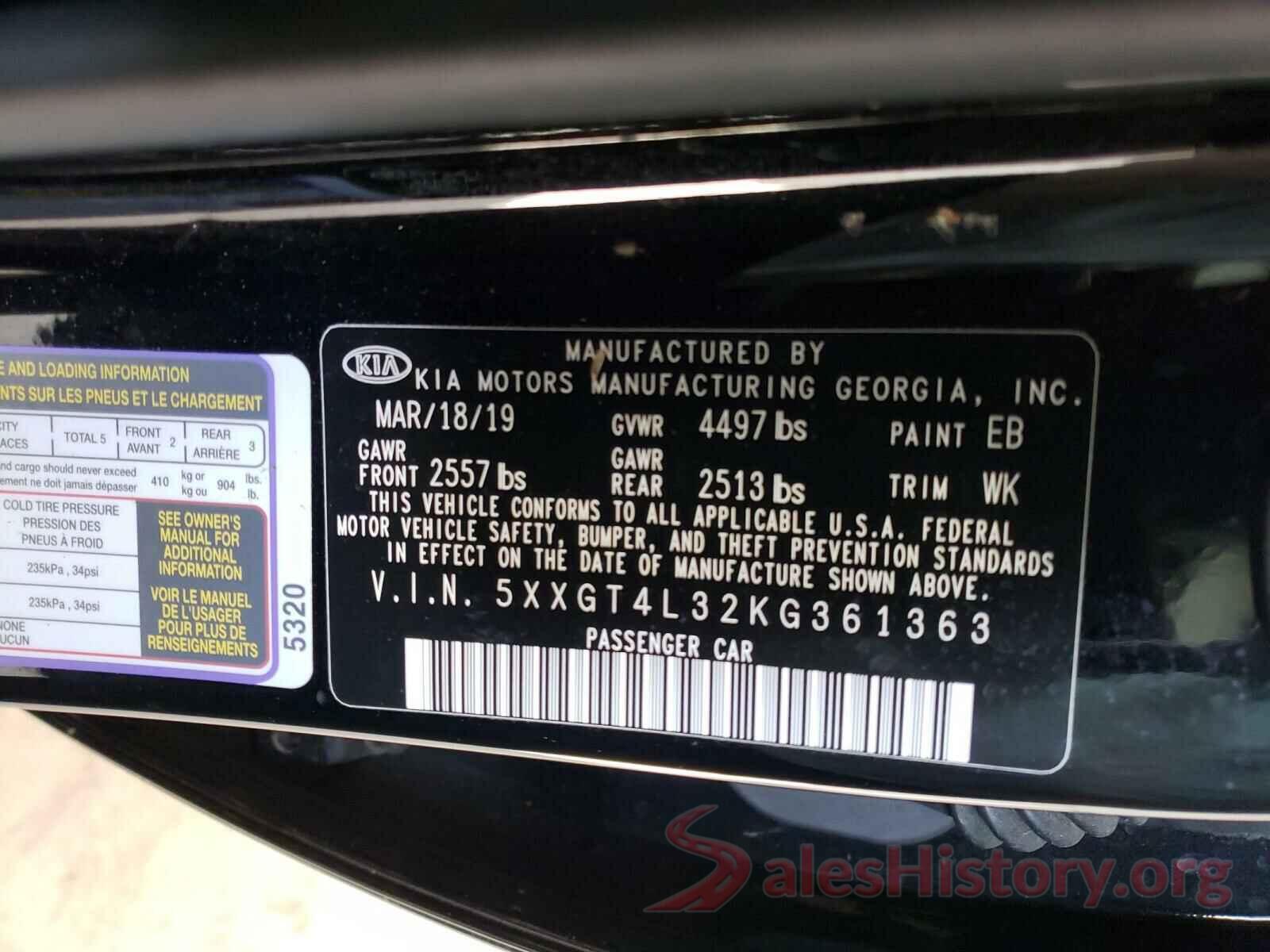 5XXGT4L32KG361363 2019 KIA OPTIMA