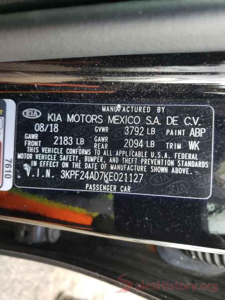 3KPF24AD7KE021127 2019 KIA FORTE