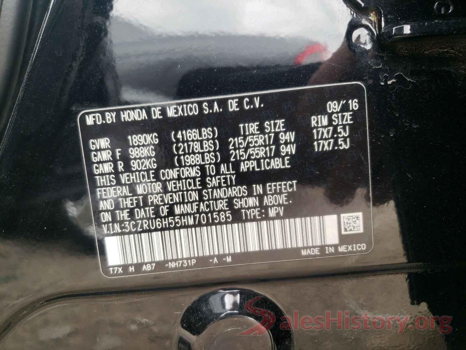 3CZRU6H55HM701585 2017 HONDA HR-V