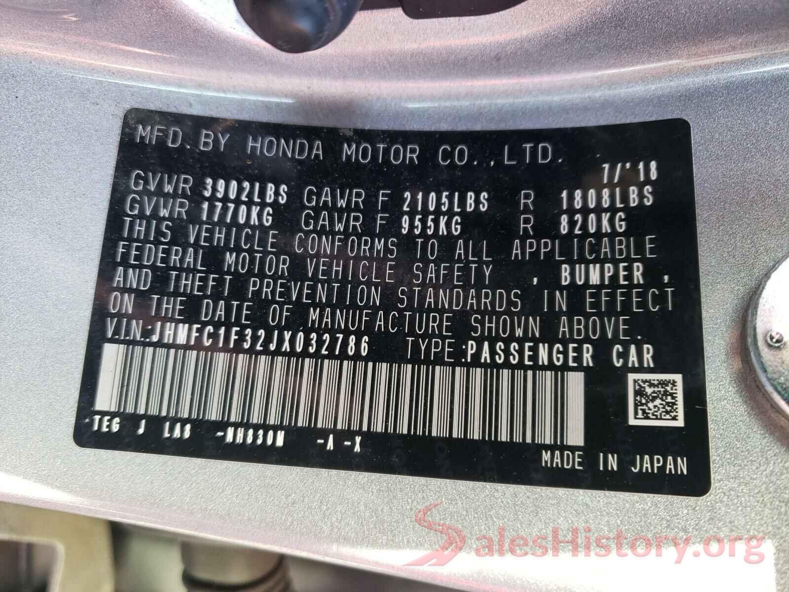 JHMFC1F32JX032786 2018 HONDA CIVIC