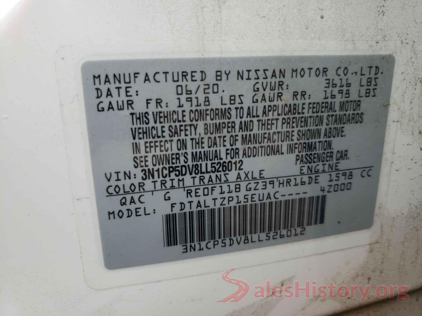 3N1CP5DV8LL526012 2020 NISSAN KICKS