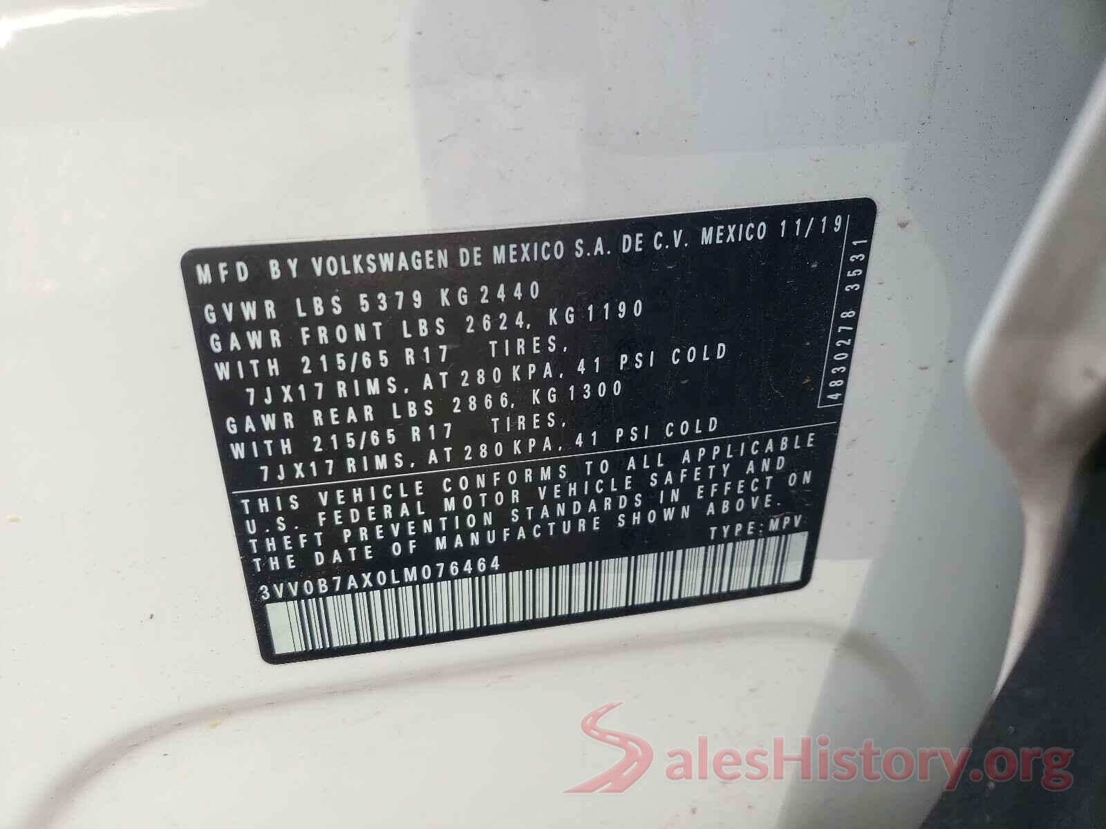 3VV0B7AX0LM076464 2020 VOLKSWAGEN TIGUAN