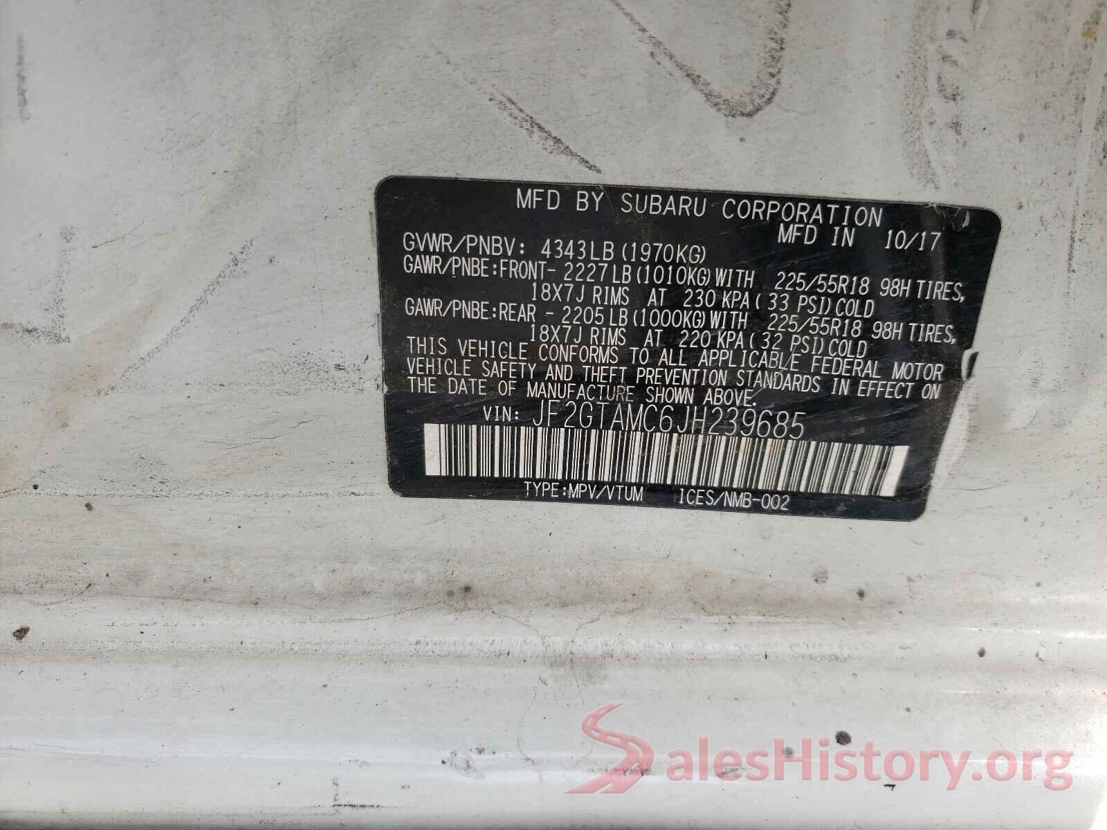 JF2GTAMC6JH239685 2018 SUBARU CROSSTREK