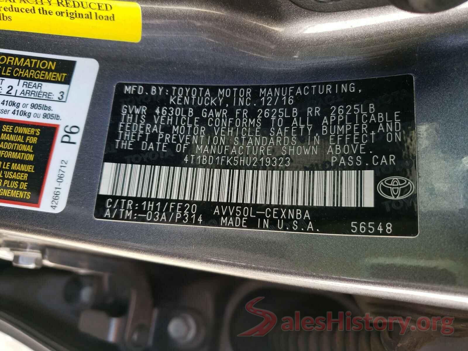 4T1BD1FK5HU219323 2017 TOYOTA CAMRY