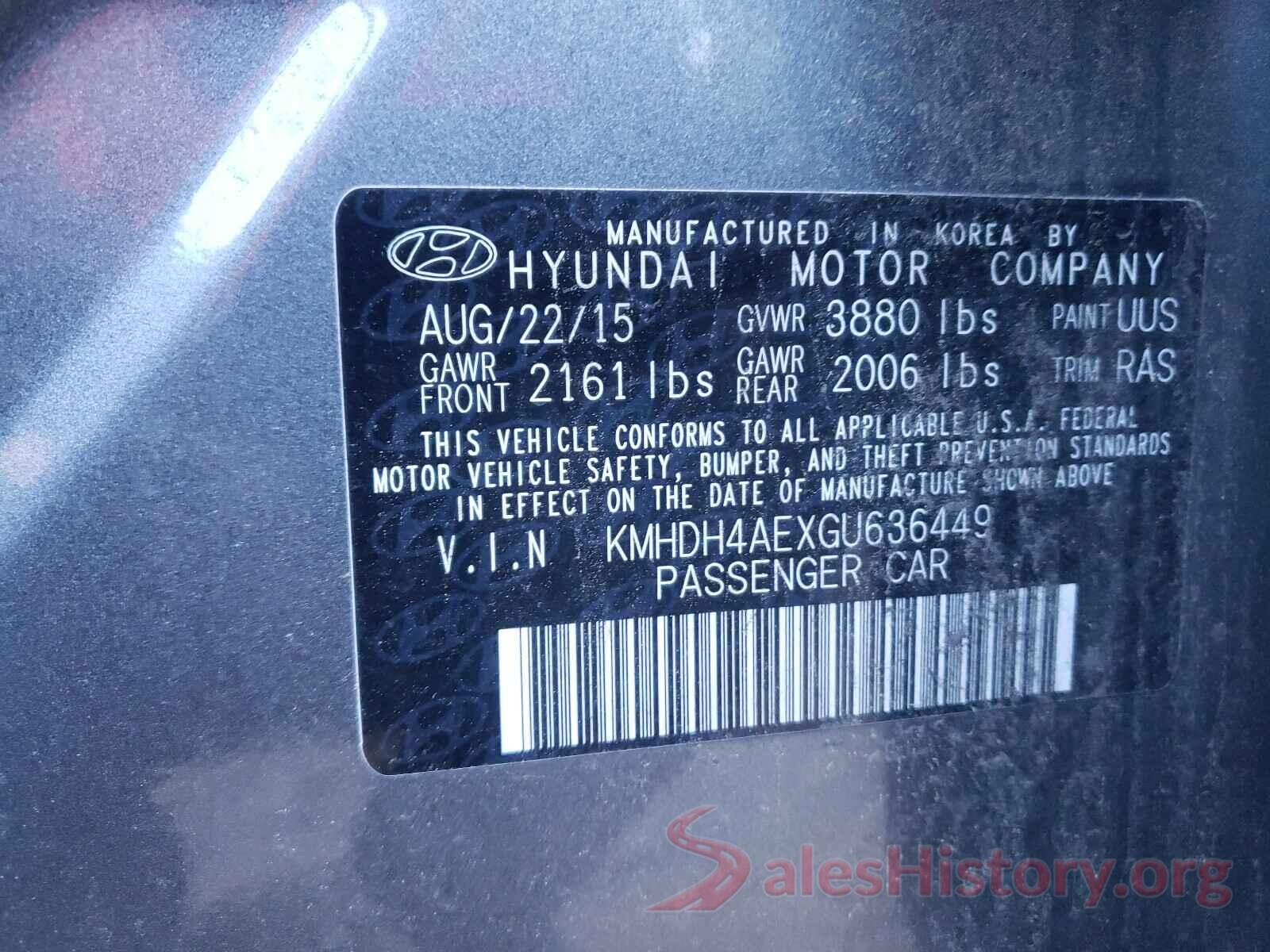 KMHDH4AEXGU636449 2016 HYUNDAI ELANTRA