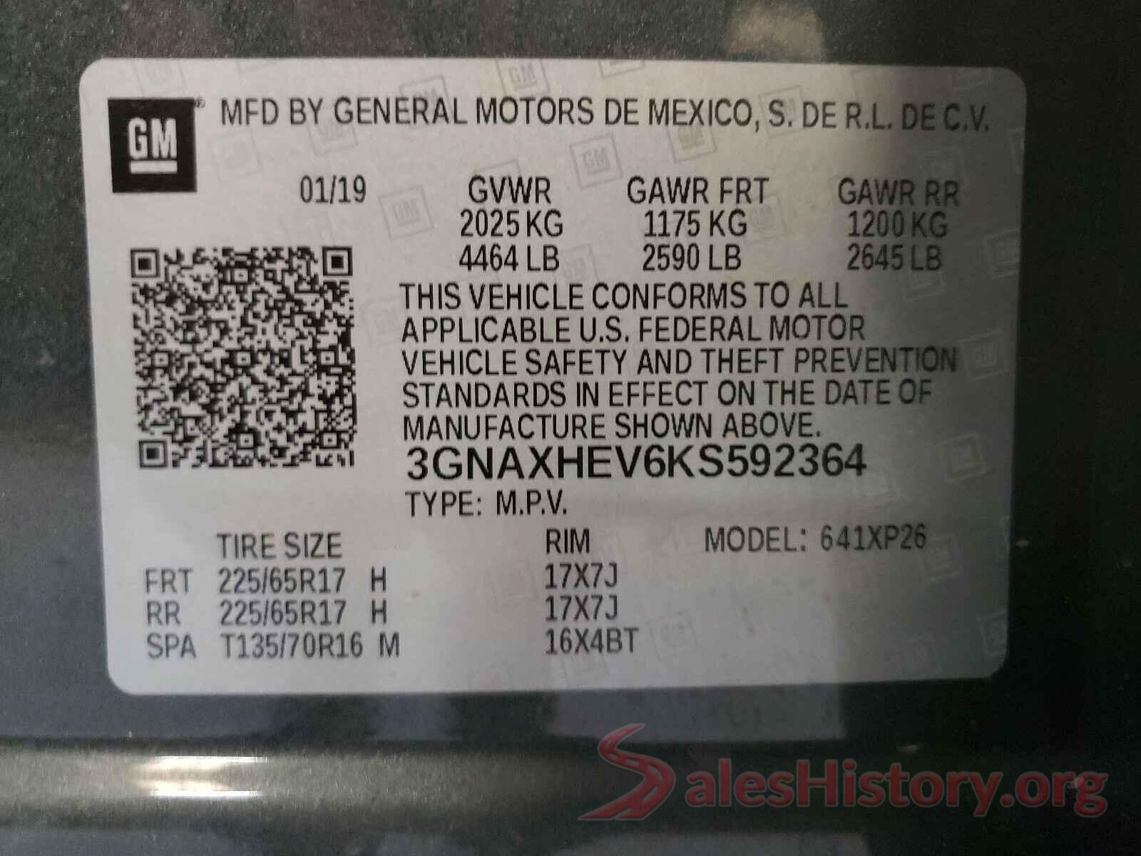 3GNAXHEV6KS592364 2019 CHEVROLET EQUINOX