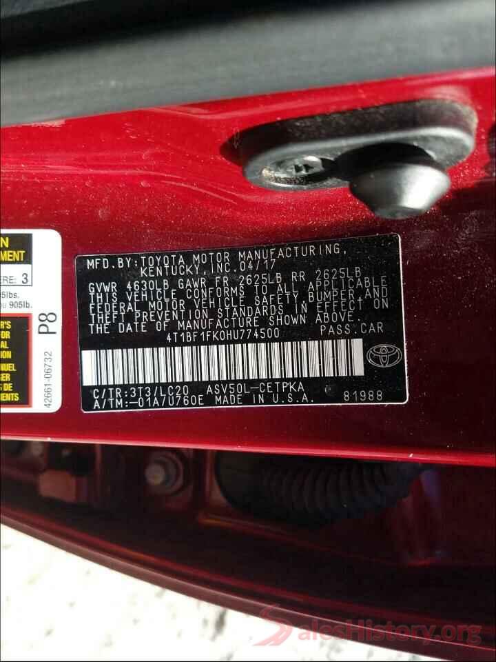 4T1BF1FK0HU774500 2017 TOYOTA CAMRY